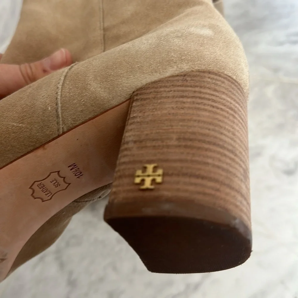 Tory Burch Womens Brooke Beige Suede Booties Shoes 10.5